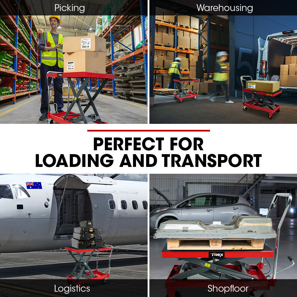 230kg Hydraulic Scissor Lift Trolley with Non-Skid Platform and Castor Locks