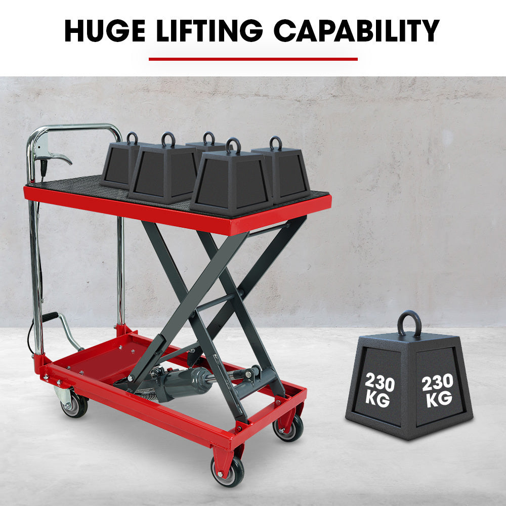 230kg Hydraulic Scissor Lift Trolley with Non-Skid Platform and Castor Locks