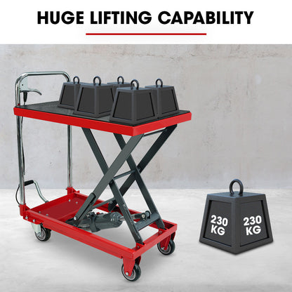 230kg Hydraulic Scissor Lift Trolley with Non-Skid Platform and Castor Locks