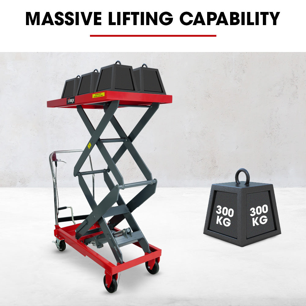 300kg Hydraulic Scissor Lift Trolley with 1.3m Max Platform Height, Heavy-Duty