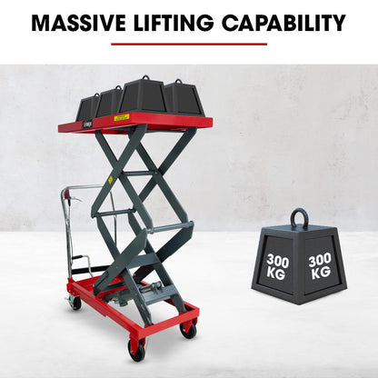 300kg Hydraulic Scissor Lift Trolley with 1.3m Max Platform Height, Heavy-Duty