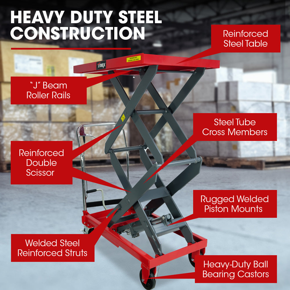 300kg Hydraulic Scissor Lift Trolley with 1.3m Max Platform Height, Heavy-Duty