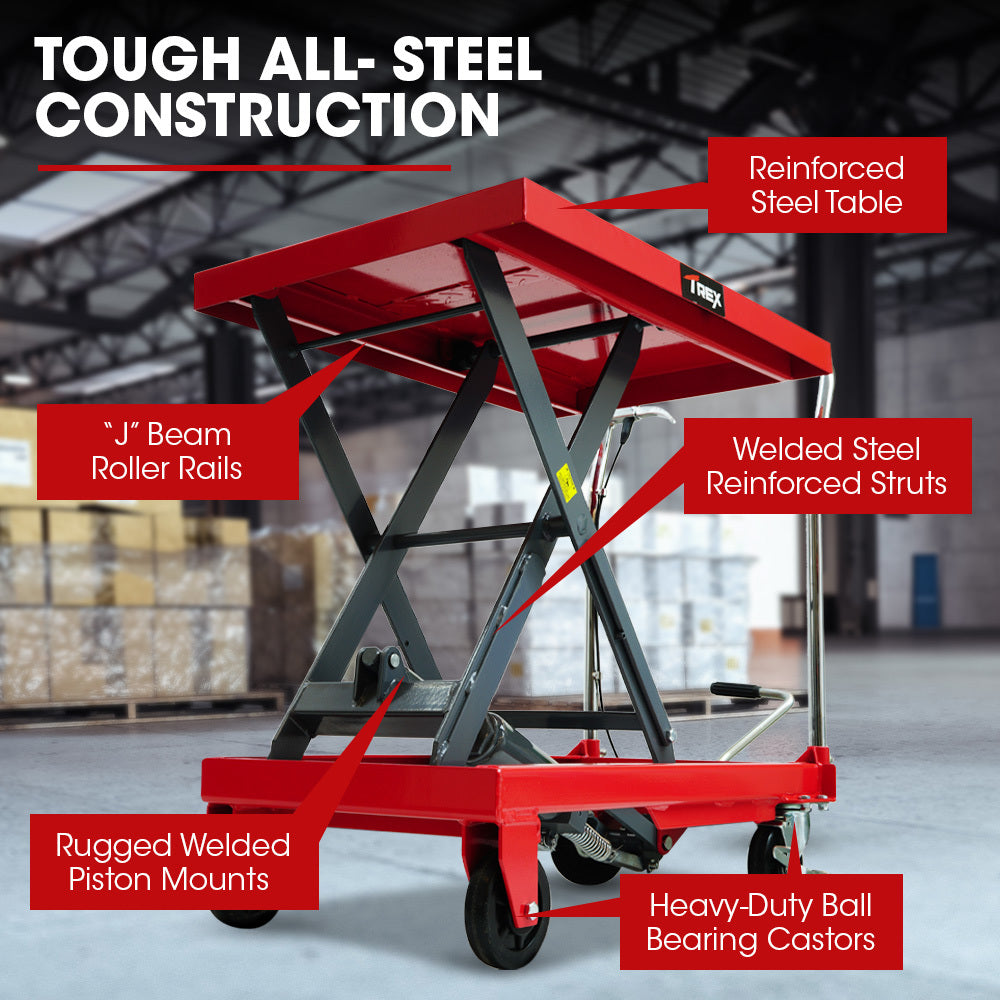 500kg Hydraulic Scissor Lift Platform Trolley - 0.52 x 0.82m, Heavy-Duty Cart