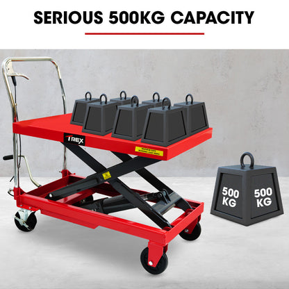 500kg Hydraulic Scissor Lift Platform Trolley - 0.52 x 0.82m, Heavy-Duty Cart