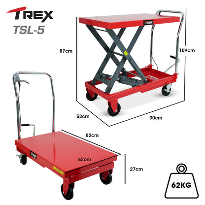 500kg Hydraulic Scissor Lift Platform Trolley - 0.52 x 0.82m, Heavy-Duty Cart