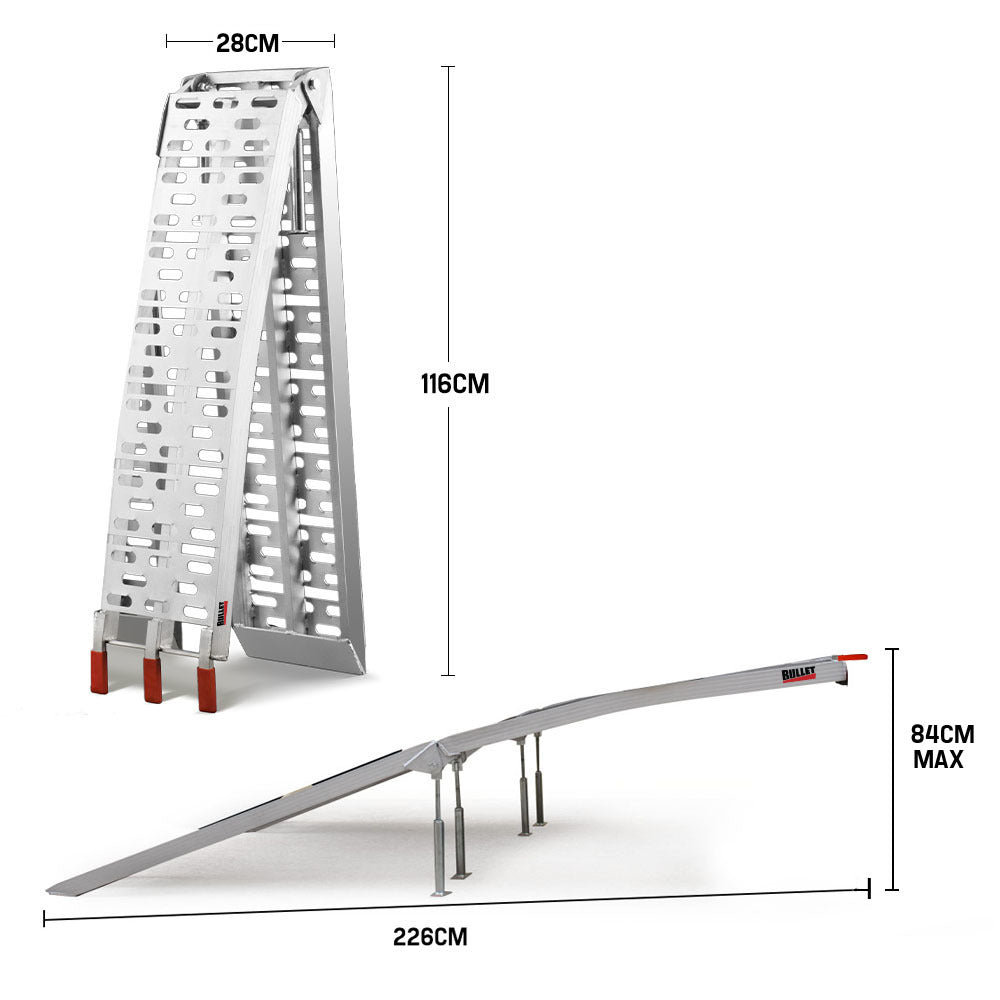 Pair of 2.3m Aluminum Loading Ramps, 1360kg Capacity, Foldable Design