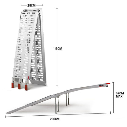 Pair of 2.3m Aluminum Loading Ramps, 1360kg Capacity, Foldable Design