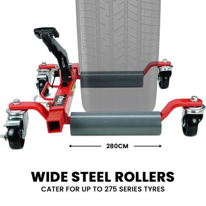 590kg Mechanical Ratcheting Foot Pedal Wheel Dolly for Vehicle Positioning