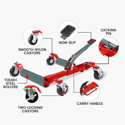 590kg Mechanical Ratcheting Foot Pedal Wheel Dolly for Vehicle Positioning