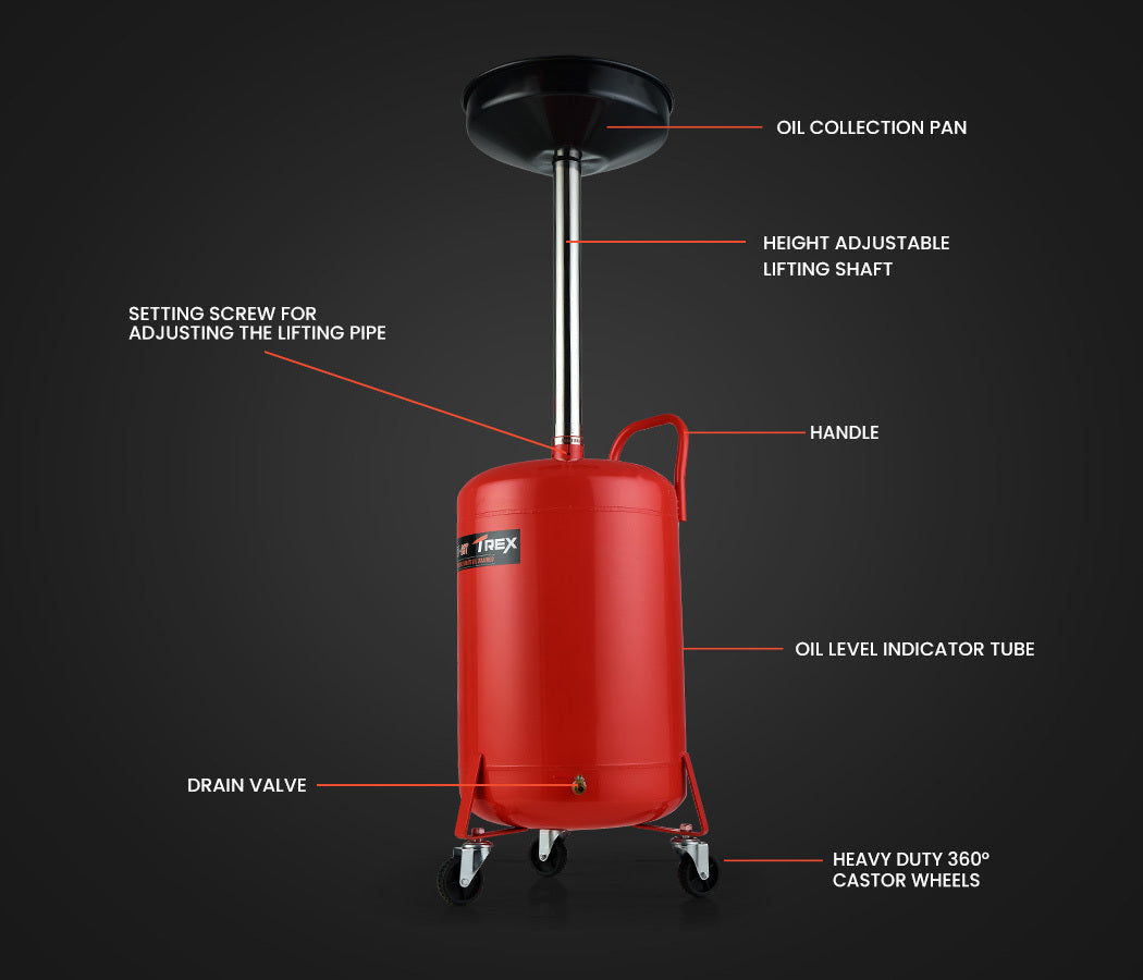60L Mobile Waste Oil Drainer Tank with Telescopic Shaft for Workshop Use