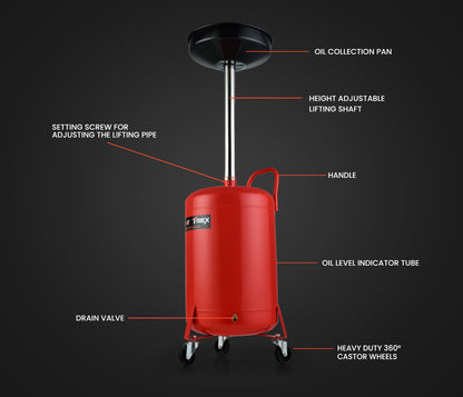 60L Mobile Waste Oil Drainer Tank with Telescopic Shaft for Workshop Use