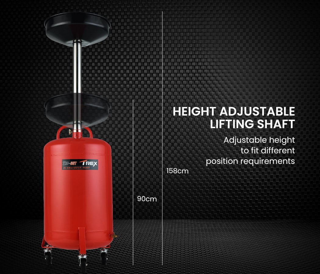 60L Mobile Waste Oil Drainer Tank with Telescopic Shaft for Workshop Use