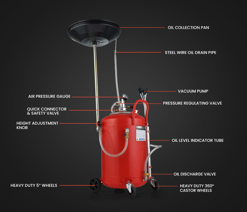 80L Mobile Waste Oil Drainer with 10L Pan, Telescopic Shaft & Suction Probes