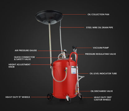 80L Mobile Waste Oil Drainer with 10L Pan, Telescopic Shaft & Suction Probes