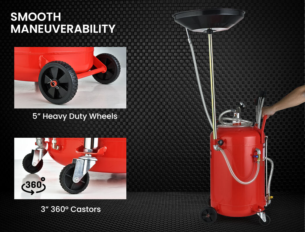 80L Mobile Waste Oil Drainer with 10L Pan, Telescopic Shaft & Suction Probes