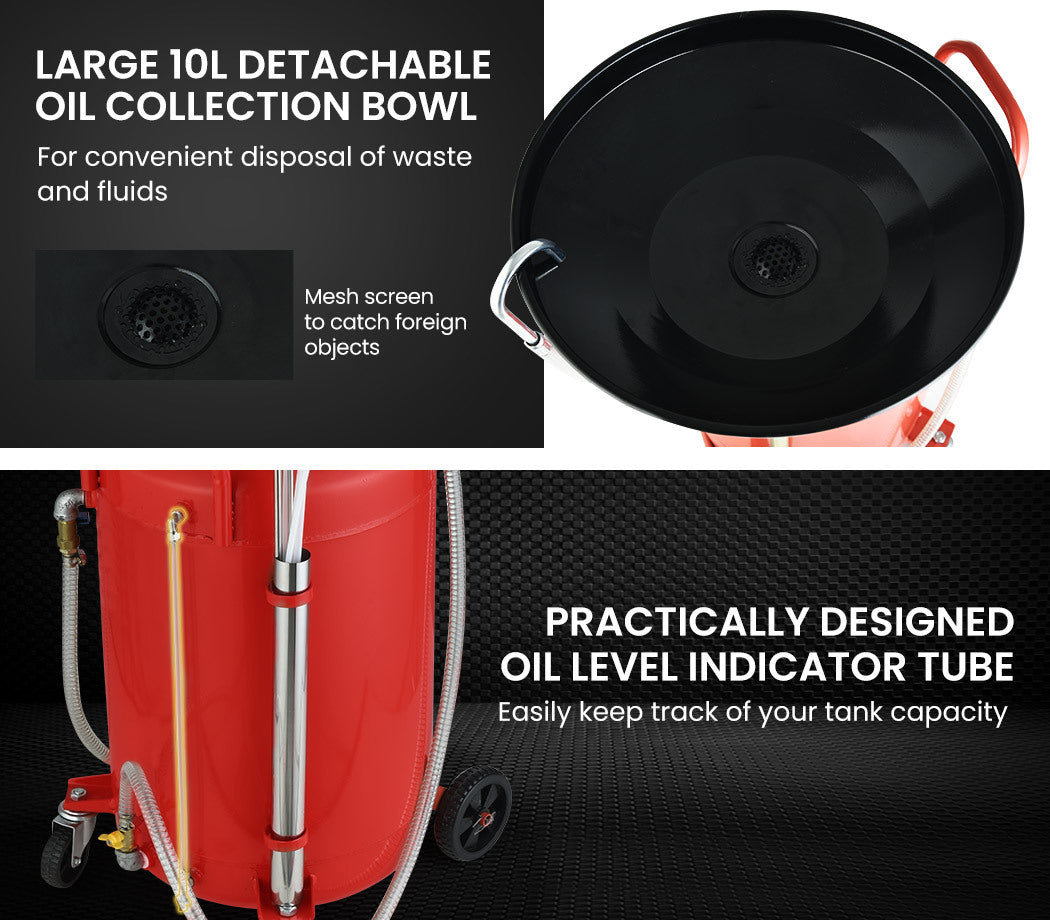 80L Mobile Waste Oil Drainer with 10L Pan, Telescopic Shaft & Suction Probes