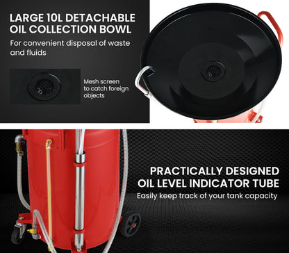 80L Mobile Waste Oil Drainer with 10L Pan, Telescopic Shaft & Suction Probes