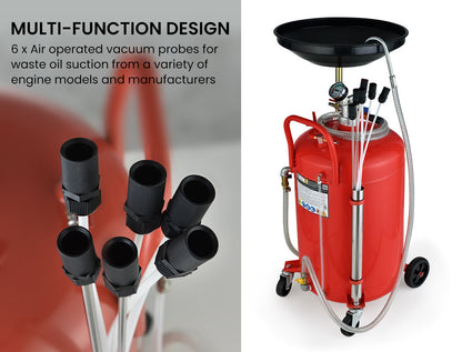 80L Mobile Waste Oil Drainer with 10L Pan, Telescopic Shaft & Suction Probes