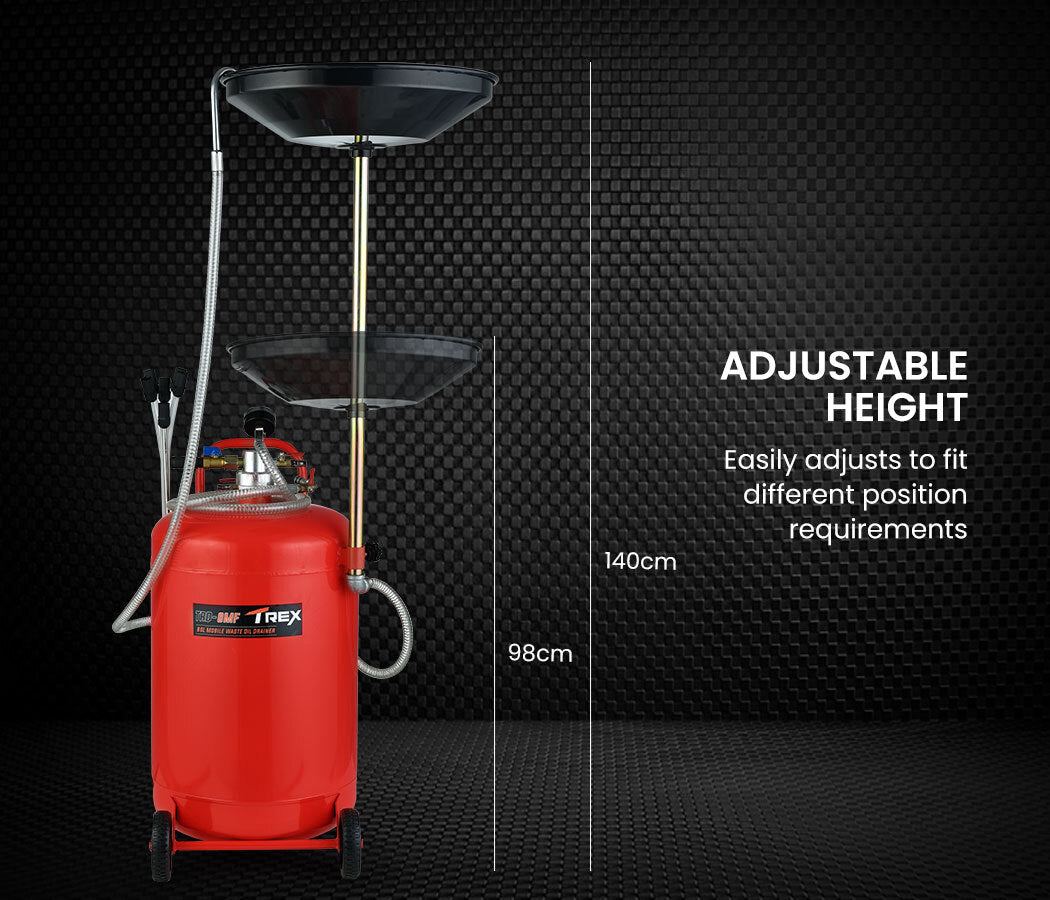 80L Mobile Waste Oil Drainer with 10L Pan, Telescopic Shaft & Suction Probes