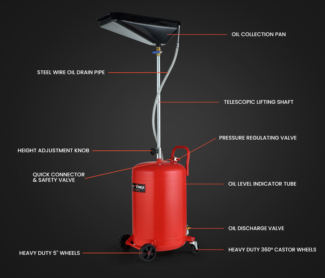 80L Mobile Waste Oil Drainer with Telescopic Shaft & Air Compressor Fitting