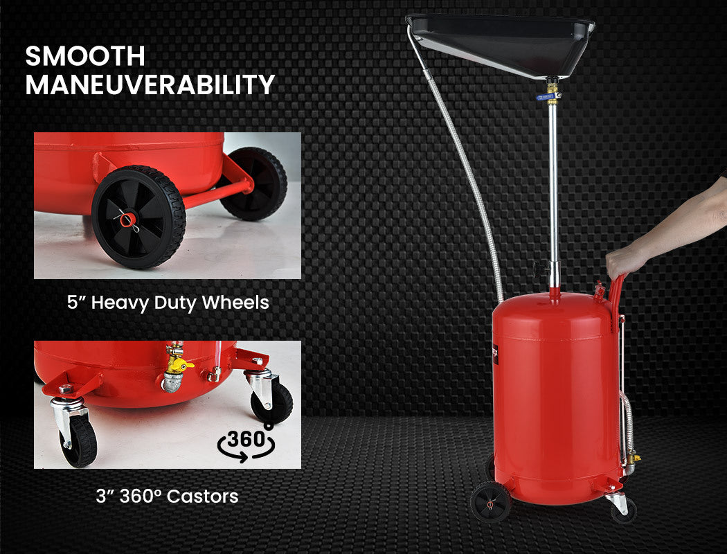 80L Mobile Waste Oil Drainer with Telescopic Shaft & Air Compressor Fitting