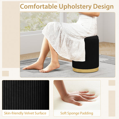 Velvet Storage Ottoman Set of 2 Modern Round Ottoman-Black
