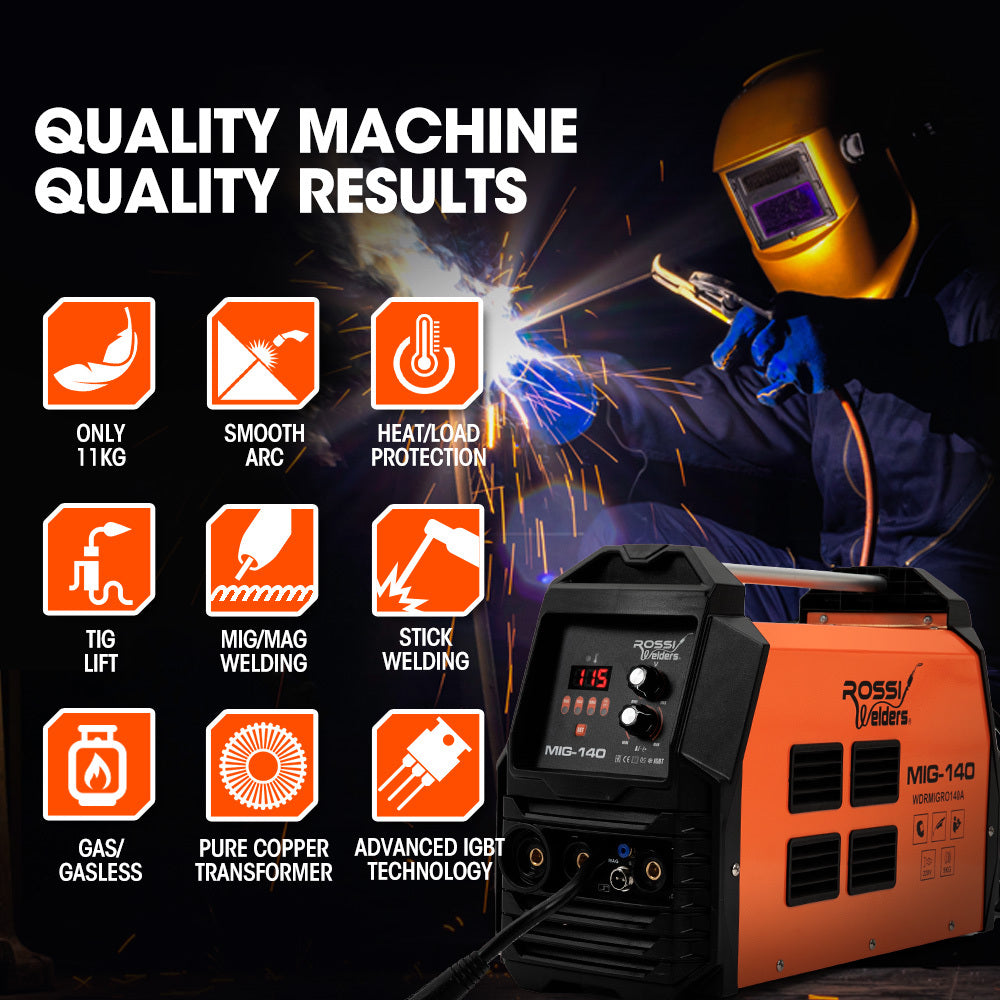 4-in-1 140A DC Inverter Welder with SYN-WELD Tech, 0.5-1.8m Range