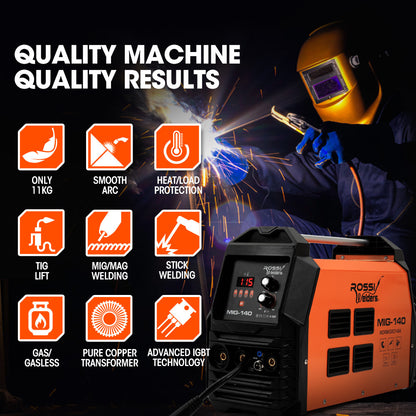 4-in-1 140A DC Inverter Welder with SYN-WELD Tech, 0.5-1.8m Range