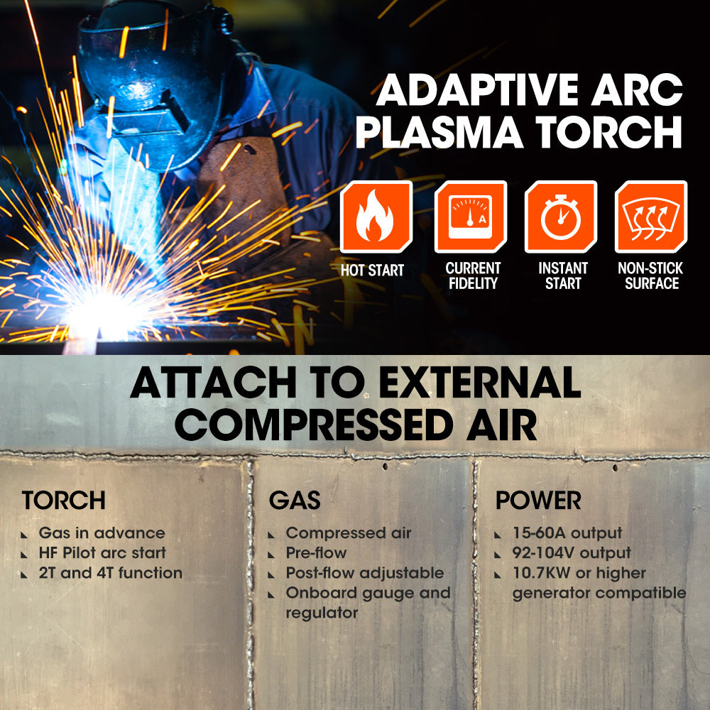 CUT-60 Plasma Cutter with Pilot Arc, Cuts Up to 0.25m Deep, 60 Amp Inverter