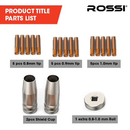 18-Piece MIG Welding Consumables Kit for 14-15AK Torch - Tips & Shield Cups