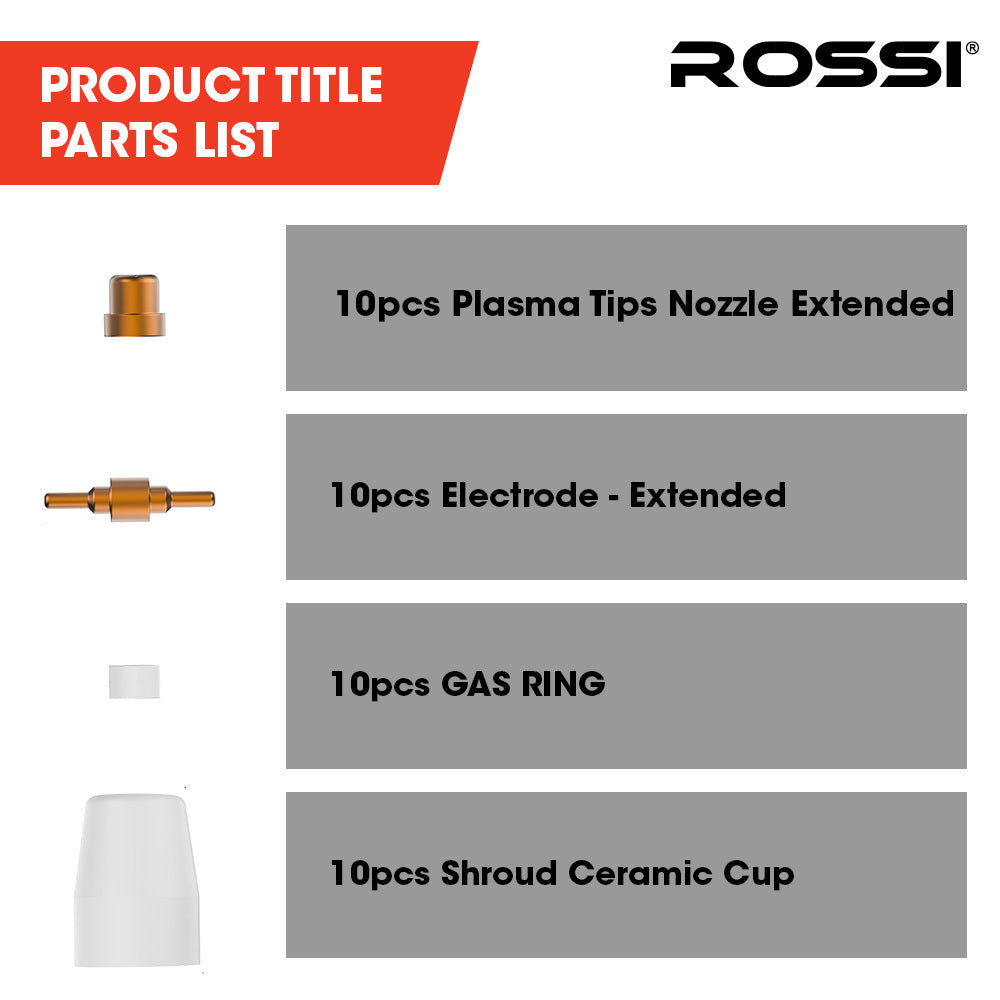 40pc Consumables Kit for PT31 Plasma Cutter Torch - Includes Tips & Nozzles