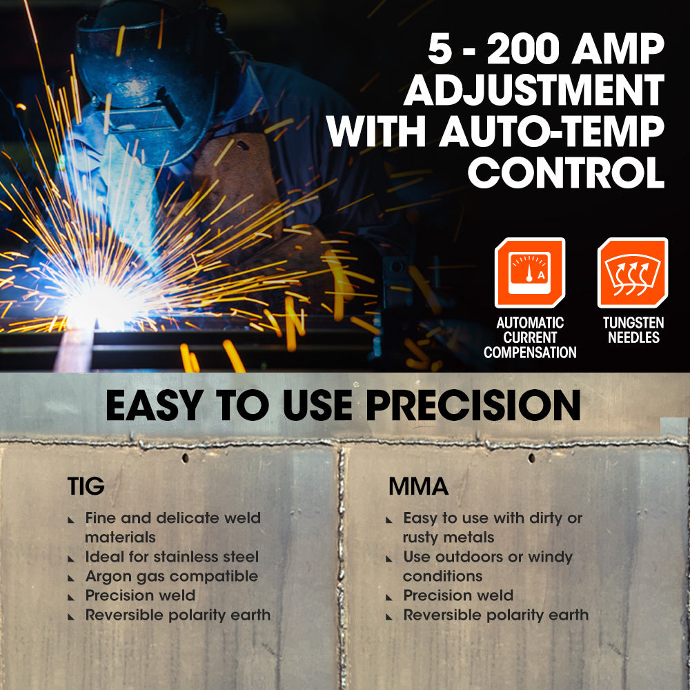 200A TIG/MMA Welder, 0.1-0.2m Welding, Argon Gas, IGBT Technology, 5kg Portable