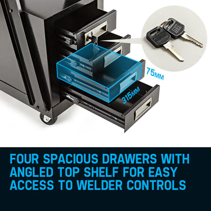 Welding Trolley Cart with Drawers and Wheels, 0.38m Rear Wheels, 95kg Capacity
