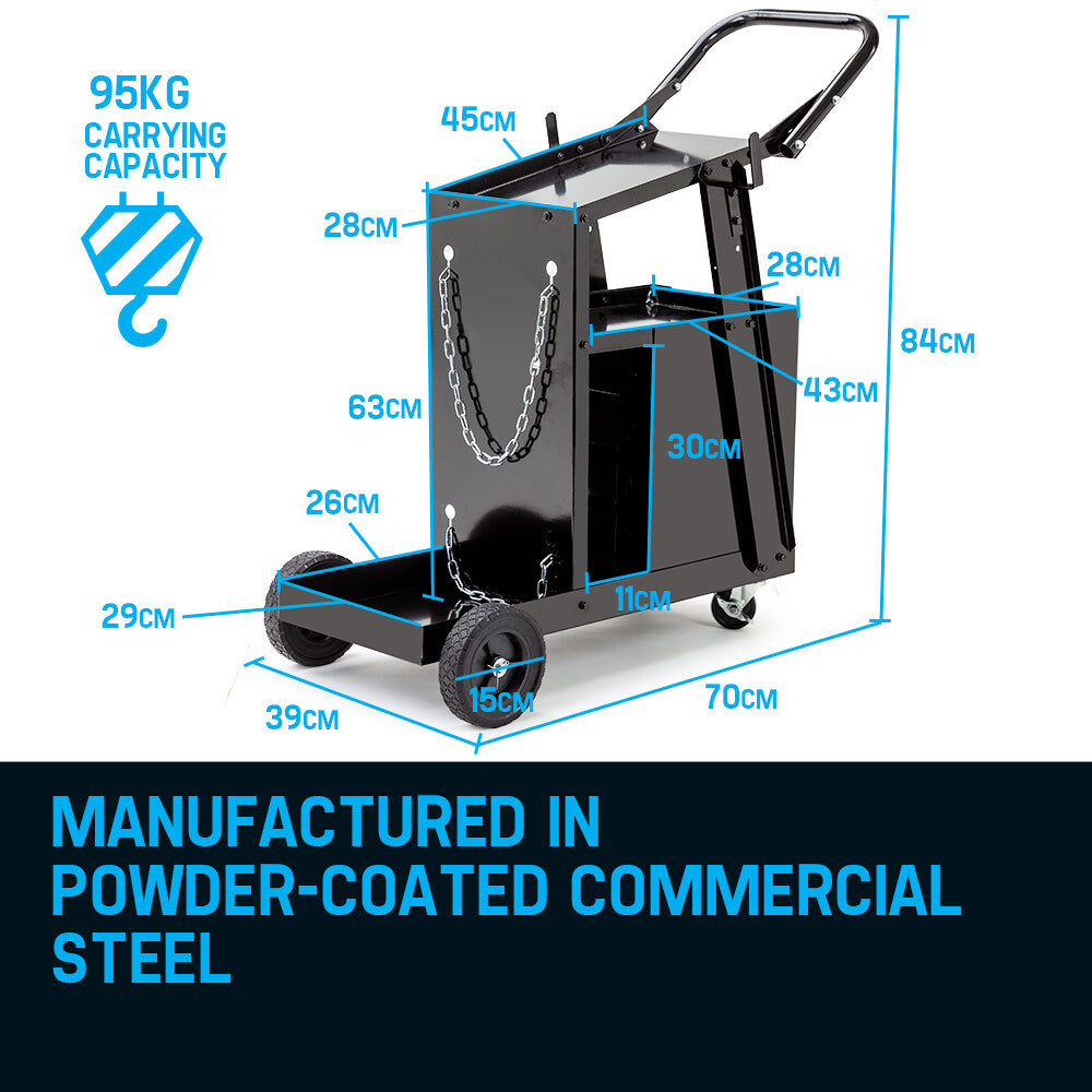 Welding Trolley Cart with Drawers and Wheels, 0.38m Rear Wheels, 95kg Capacity