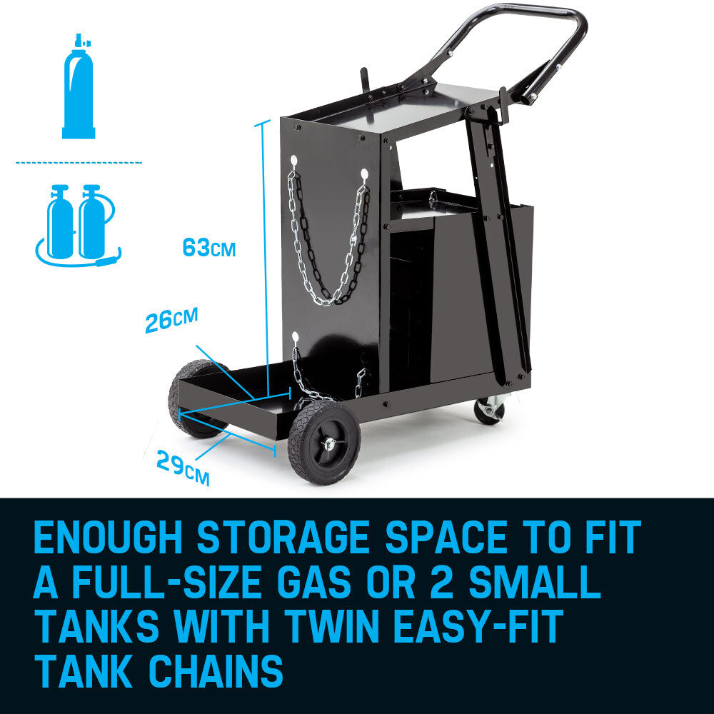 Welding Trolley Cart with Drawers and Wheels, 0.38m Rear Wheels, 95kg Capacity