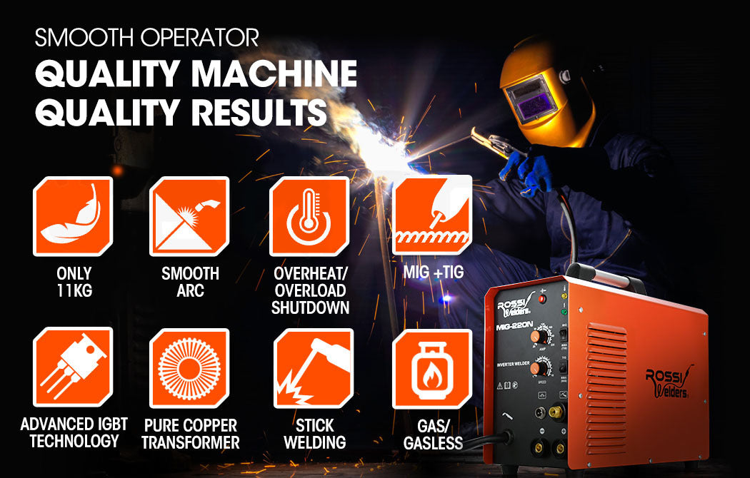 220A Multi-Process Welder: MIG/TIG/MMA Portable Inverter, Gas/Gasless, 3-in-1