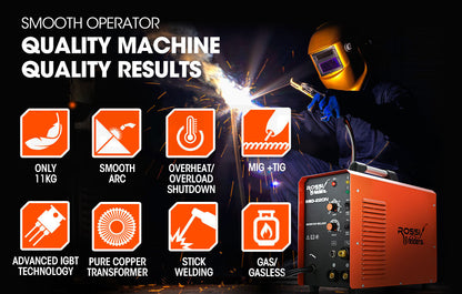 220A Multi-Process Welder: MIG/TIG/MMA Portable Inverter, Gas/Gasless, 3-in-1