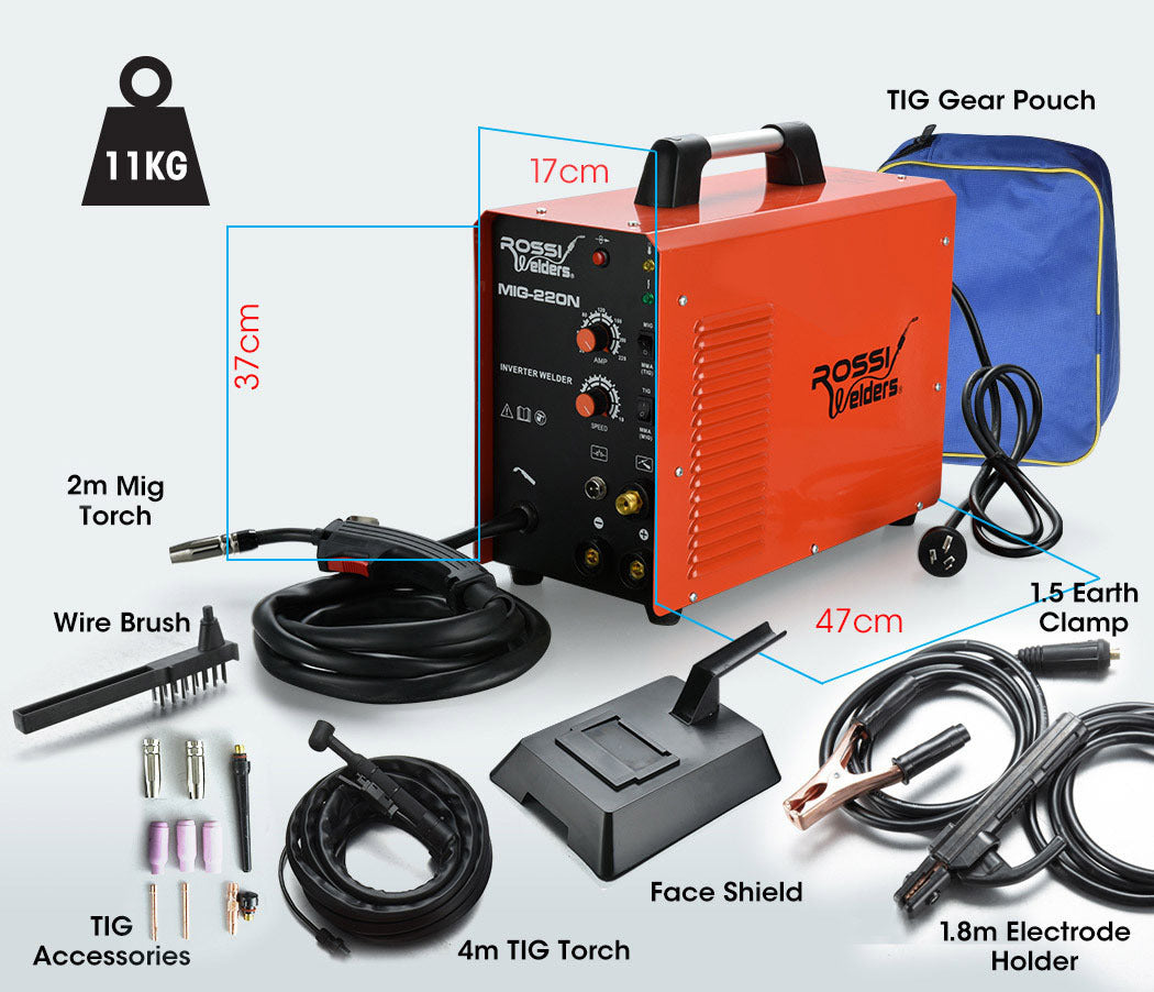 220A Multi-Process Welder: MIG/TIG/MMA Portable Inverter, Gas/Gasless, 3-in-1
