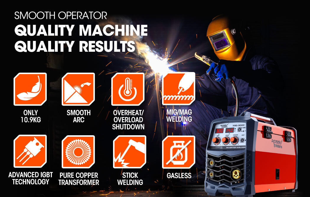 300 Amp Multiprocess Welder with 0.6-1.0mm Wire Feed, 20-300A Current Range