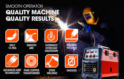 300 Amp Multiprocess Welder with 0.6-1.0mm Wire Feed, 20-300A Current Range