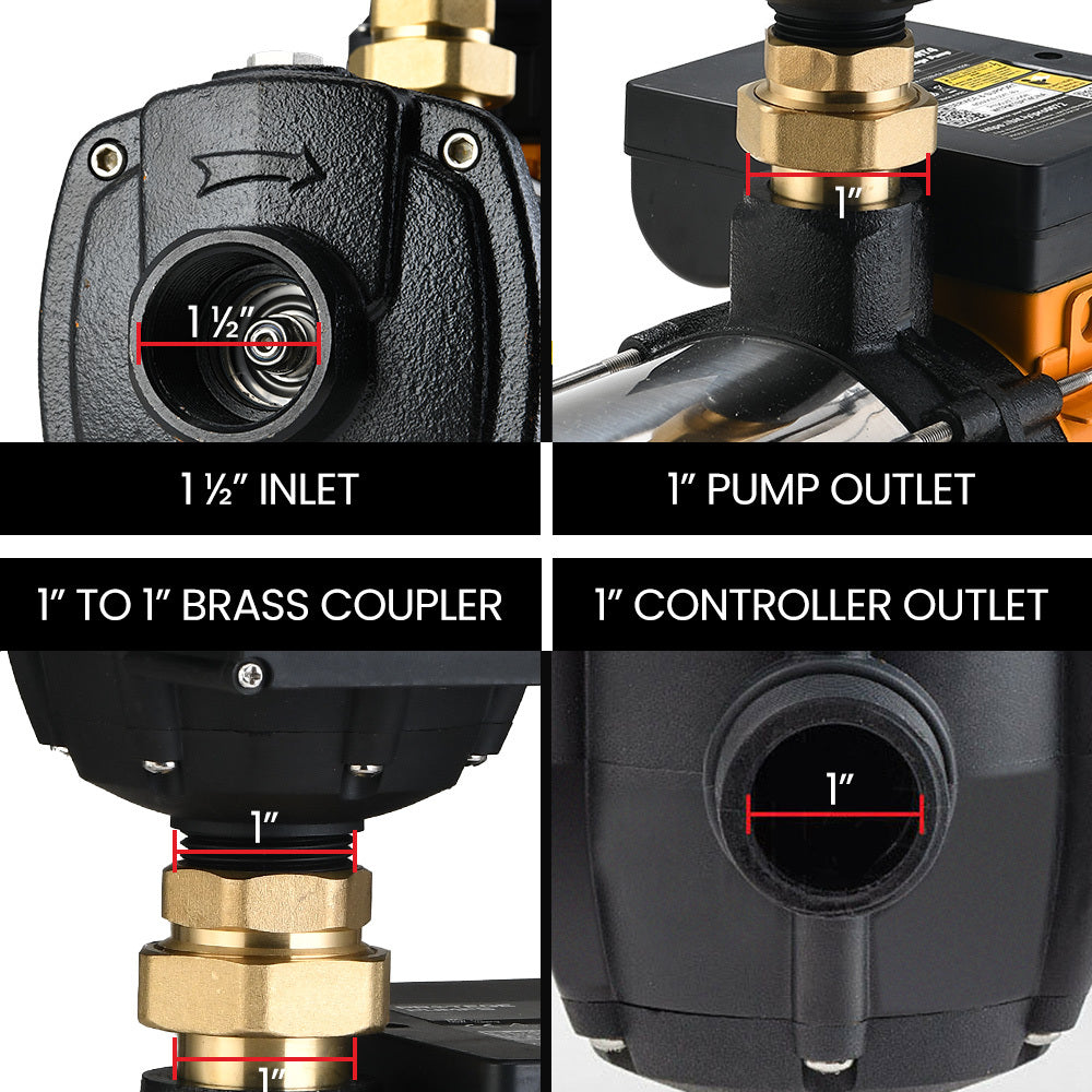 6-Stage Water Pump with Controller, 41m Head Lift, 9m Suction, 108L/min Flow