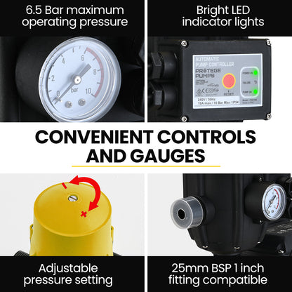 6-Stage Water Pump with Controller, 41m Head Lift, 9m Suction, 108L/min Flow