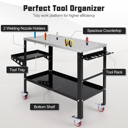92cm x 46cm Welding Table with Tool Rack and Tray-Black