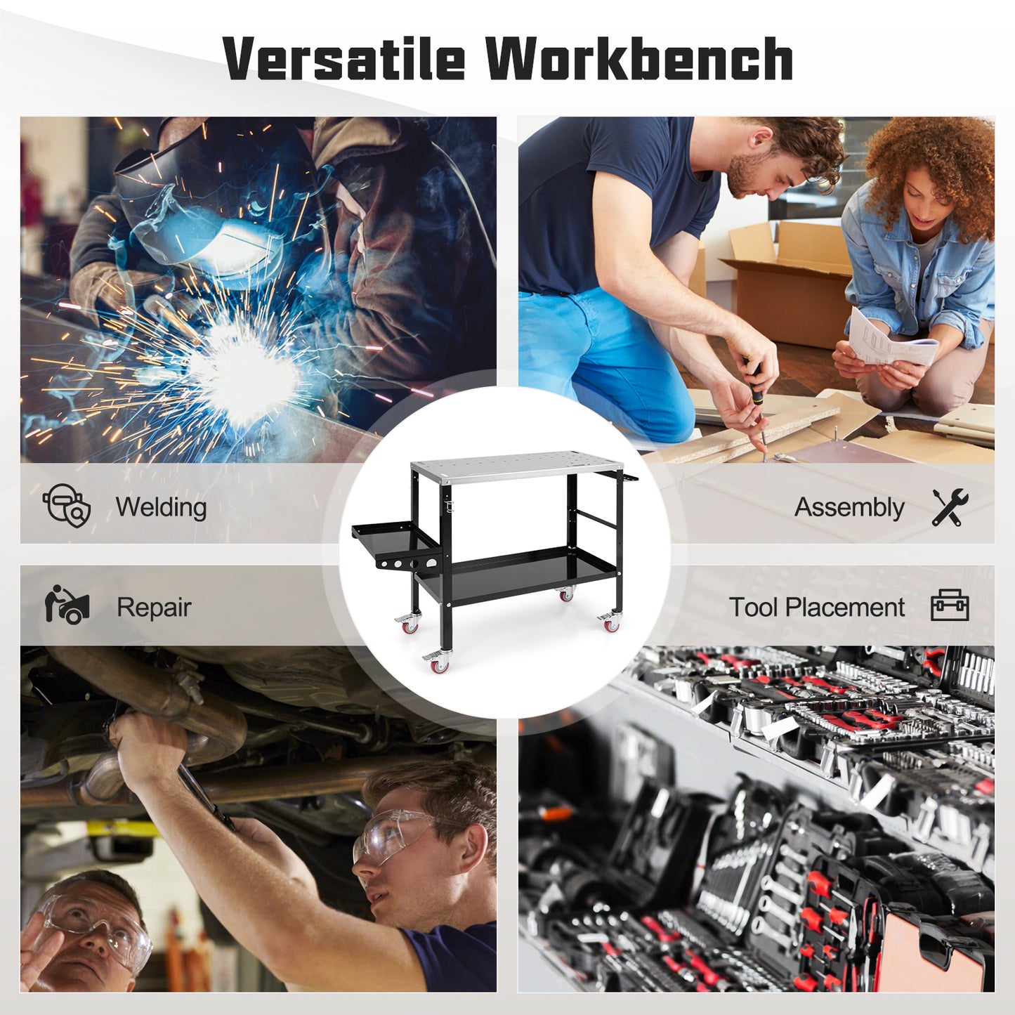 92cm x 46cm Welding Table with Tool Rack and Tray-Black