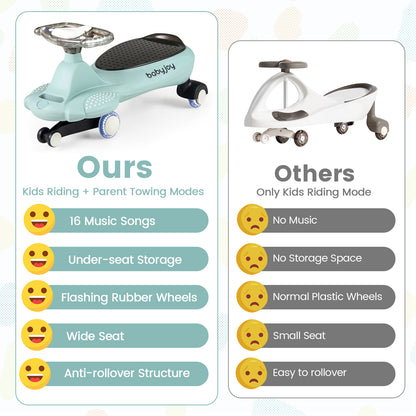 Wiggle Car with Hauling Rope and Under-Seat Storage-Green