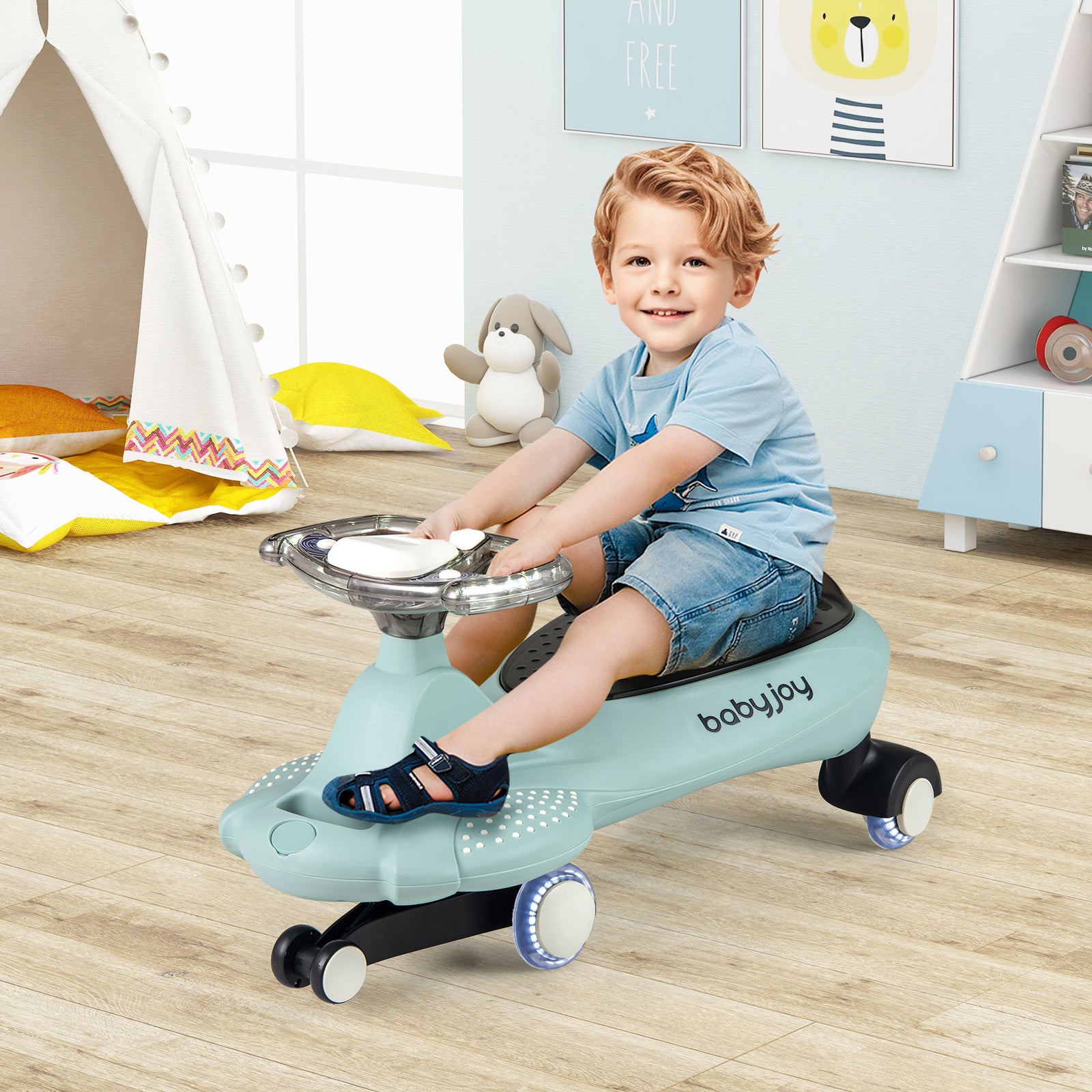 Wiggle Car with Hauling Rope and Under-Seat Storage-Green