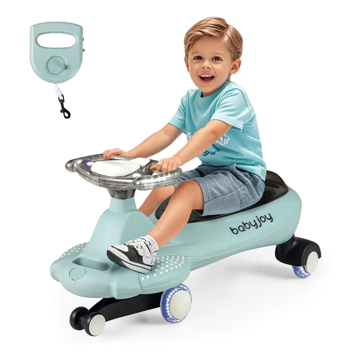 Wiggle Car with Hauling Rope and Under-Seat Storage-Green