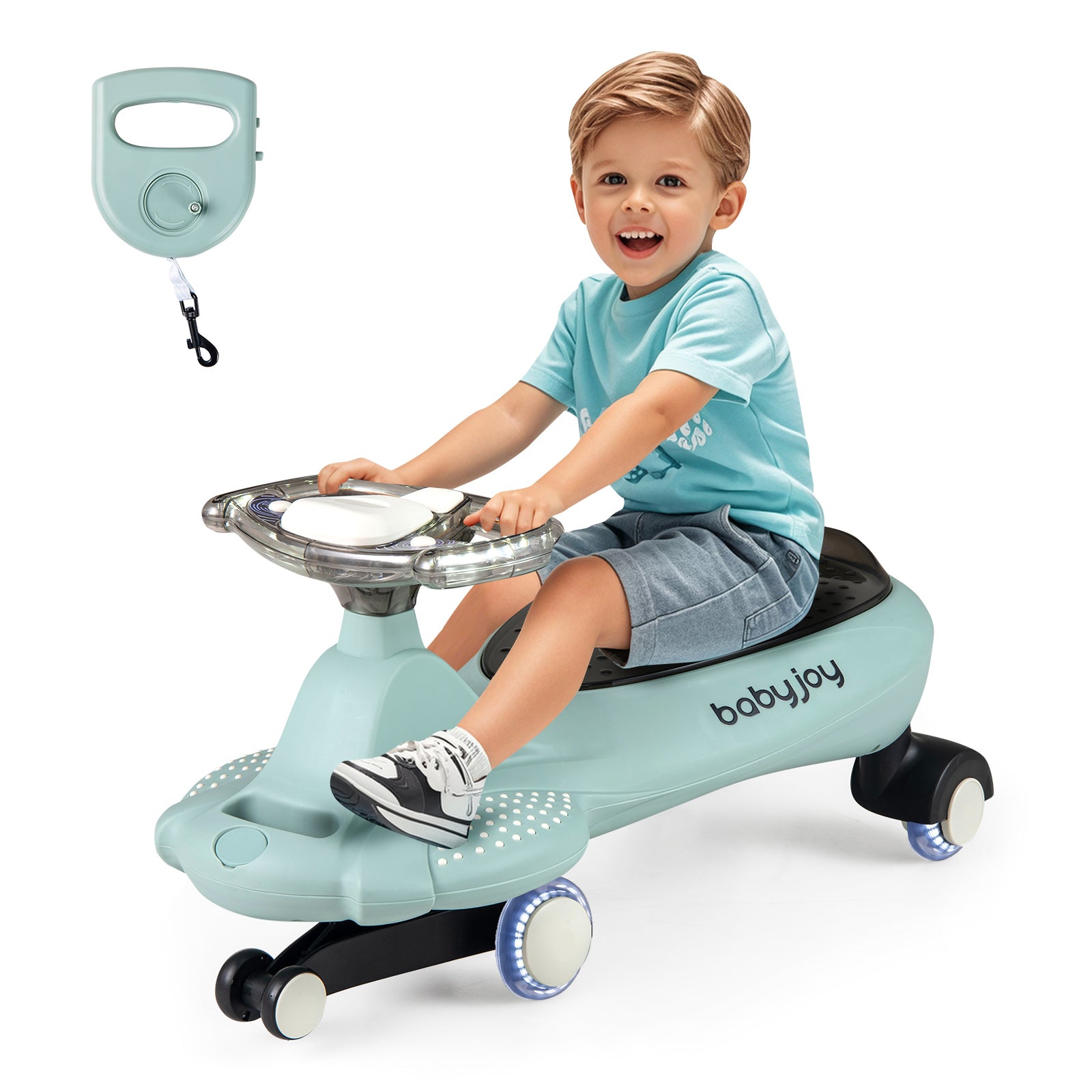 Wiggle Car with Hauling Rope and Under-Seat Storage-Green