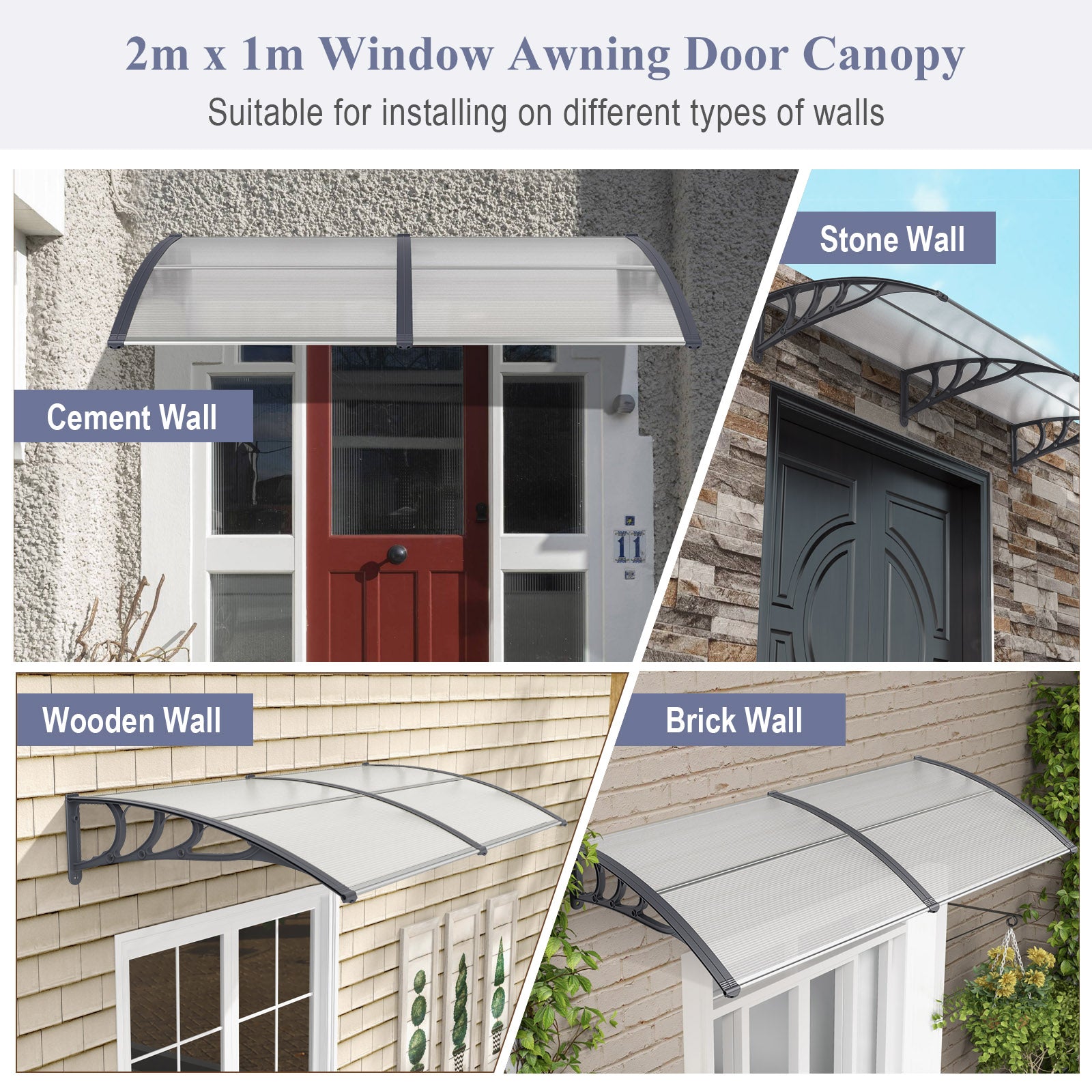 Window Awning Door Canopy Exterior Outdoor Patio Awning Canopy-Grey