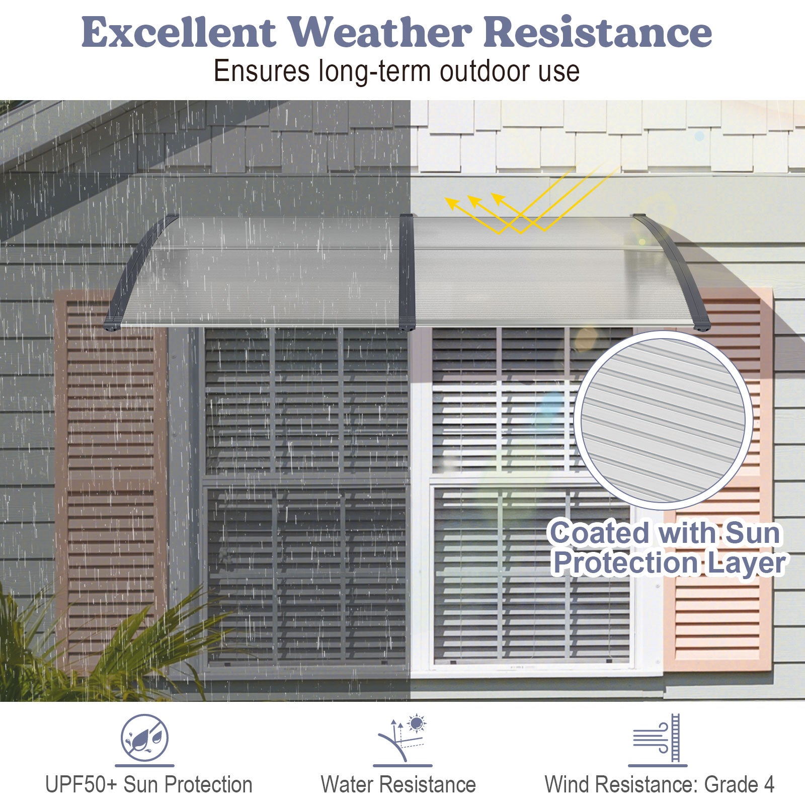 Window Awning Door Canopy Exterior Outdoor Patio Awning Canopy-Grey